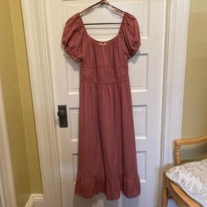 Sim & Sam Dress Womens  Linen Blend Puff Sleeve Milkmaid Peasant Cottage XL Rose